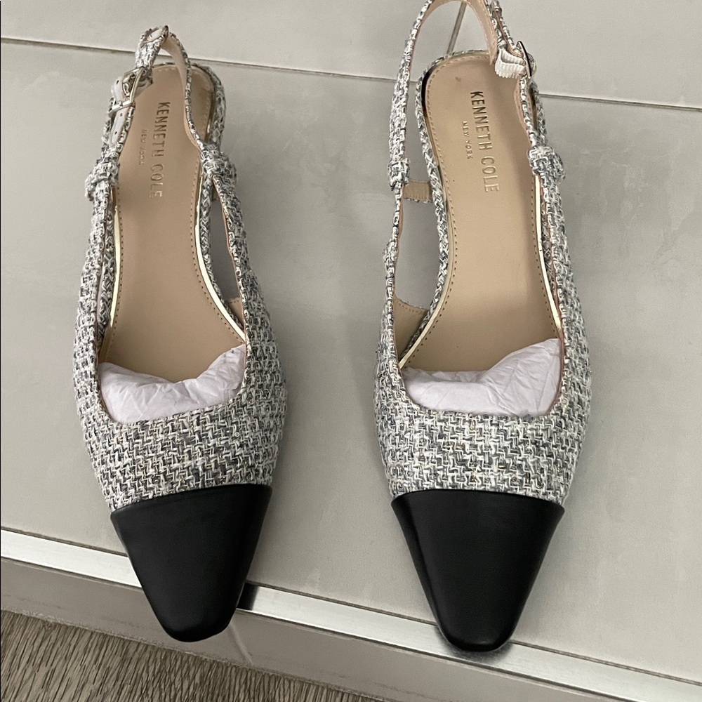 Kenneth Cole Black and Gray Tweed Slingback Flats